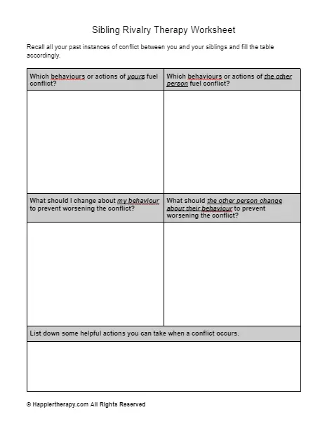 Sibling Rivalry Therapy Worksheet | HappierTHERAPY