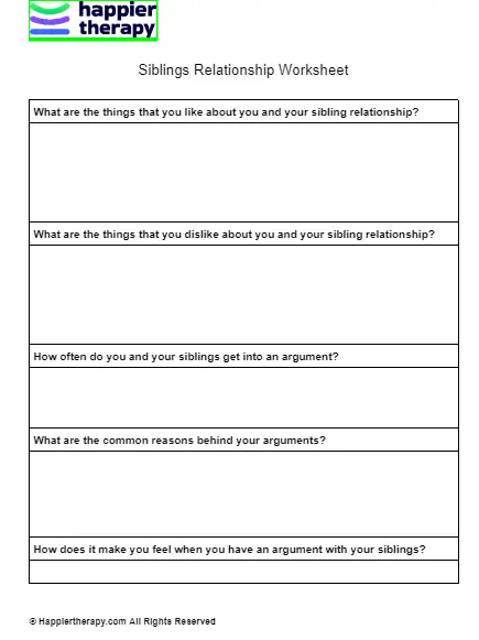 Siblings Relationship Worksheet | HappierTHERAPY