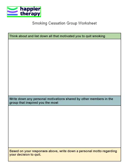 Smoking Cessation Group Worksheet Happiertherapy