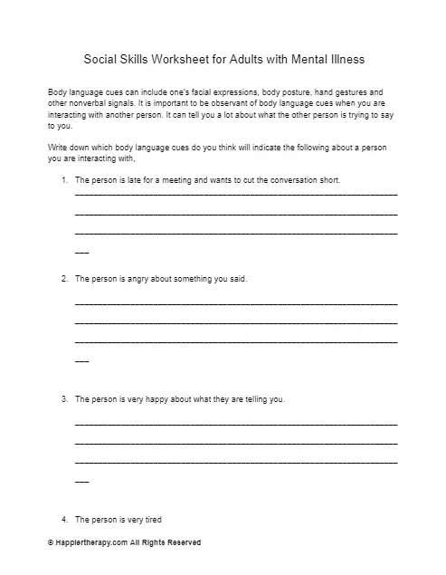 Social Skills Worksheet For Adults With Mental Illness | HappierTHERAPY