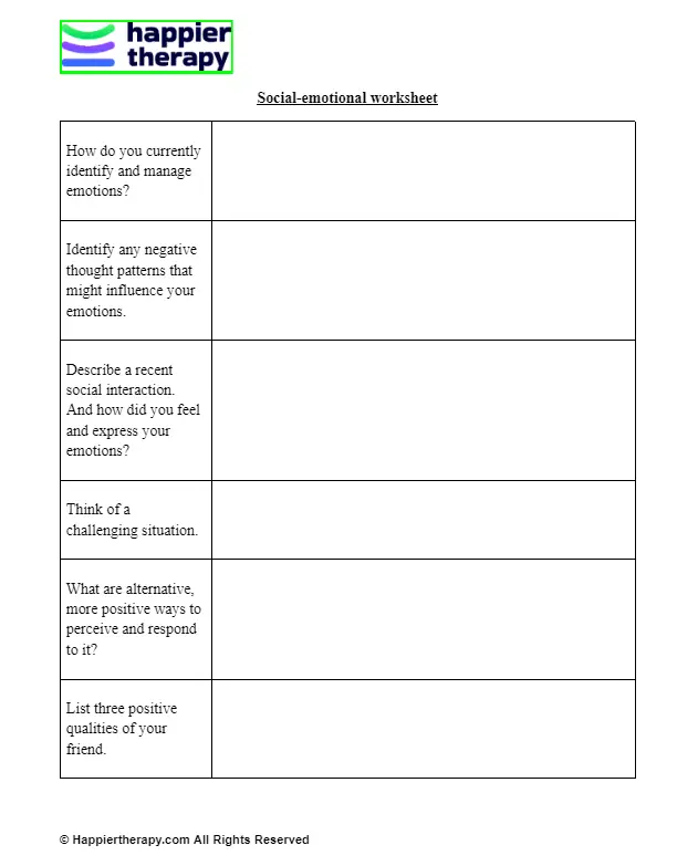 Social-emotional Worksheet | HappierTHERAPY