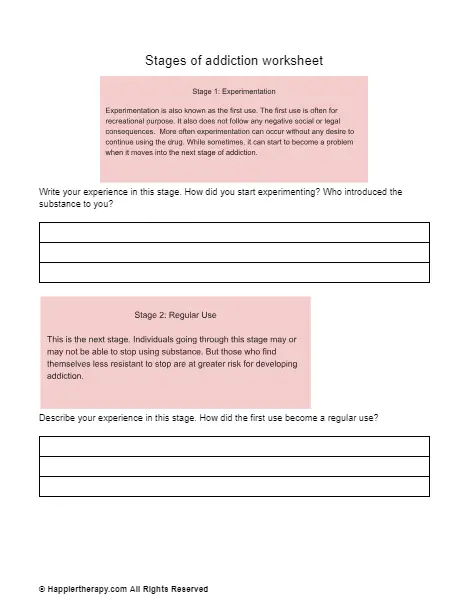 Stages Of Addiction Worksheet | HappierTHERAPY