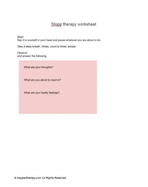 Stopp Skill Worksheet HappierTHERAPY