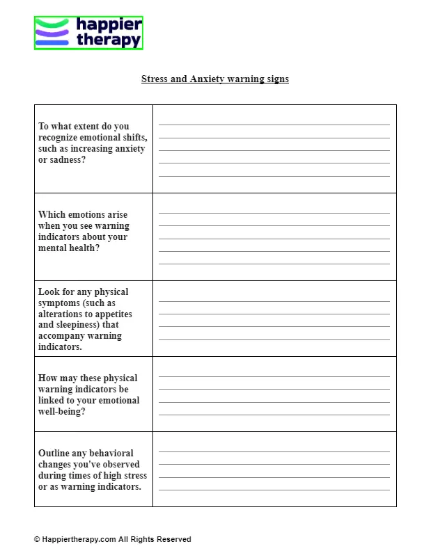 Stress And Anxiety Warning Signs Worksheet | HappierTHERAPY