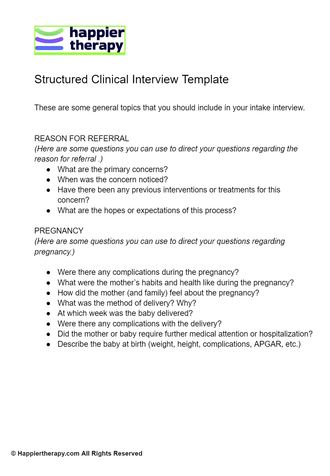 Structured Clinical Interview Template | HappierTHERAPY