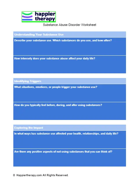 Substance Abuse Disorder Worksheet | HappierTHERAPY