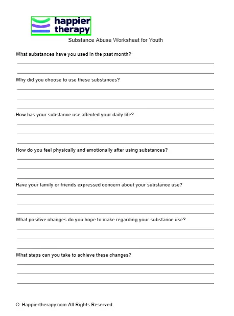 Substance Abuse Worksheet For Youth | HappierTHERAPY