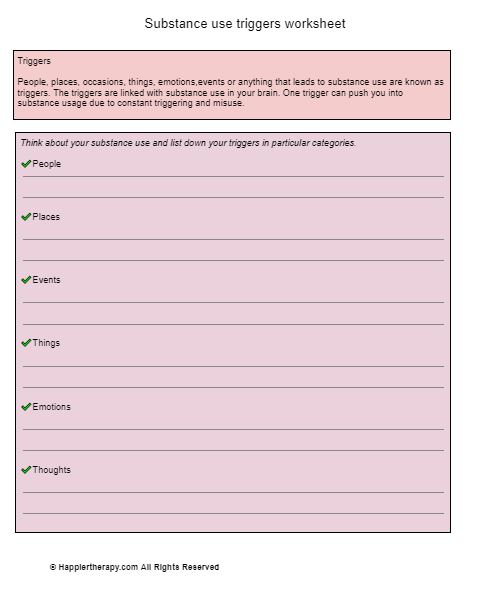 Substance Use Triggers Worksheet HappierTHERAPY