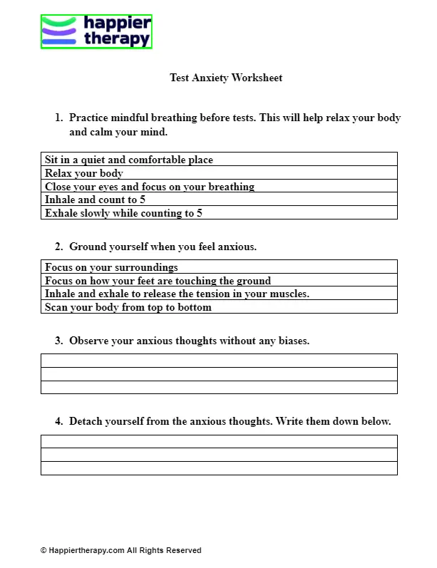 Test Anxiety Worksheet HappierTHERAPY