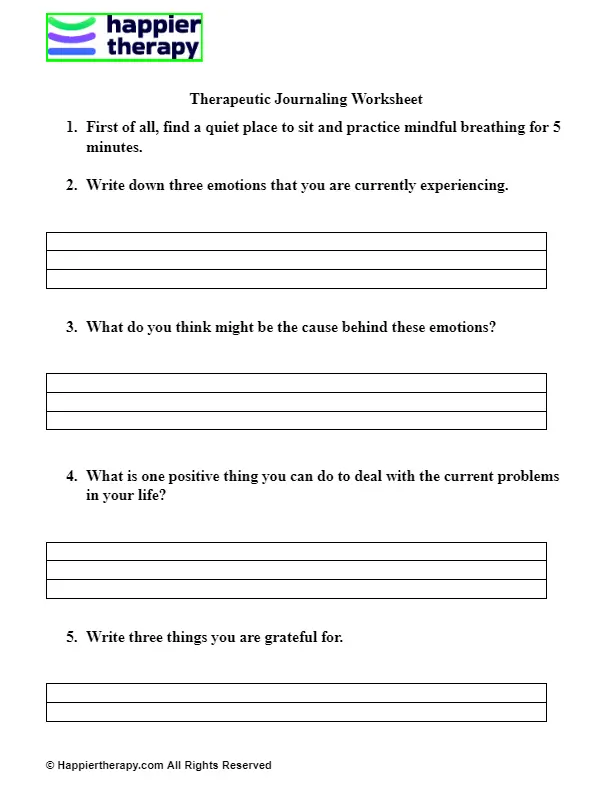 Therapeutic Journaling Worksheet HappierTHERAPY