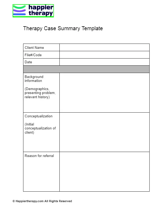 Therapy Case Summary Template HappierTHERAPY