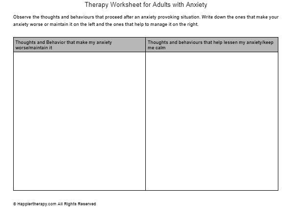 Therapy Worksheet for Adults with Anxiety 