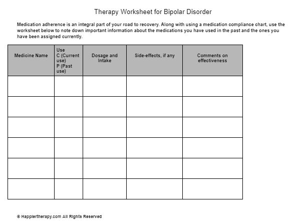 Therapy Worksheet for Bipolar Disorder