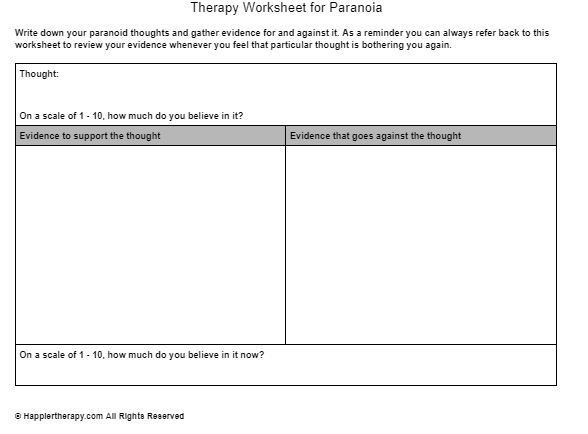 Therapy Worksheet for Paranoia