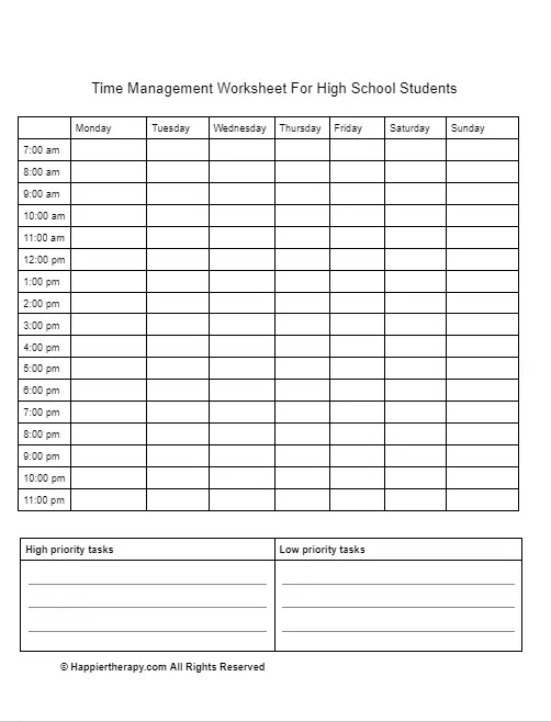 Time Management Worksheet For High School Students | HappierTHERAPY