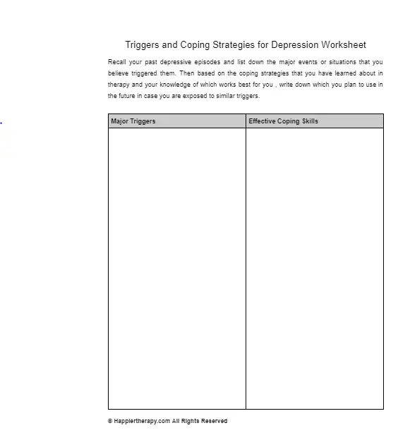 Triggers And Coping Strategies For Depression Worksheet | HappierTHERAPY