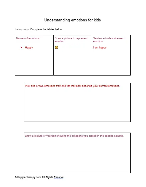 worksheet for kindergarten feelings