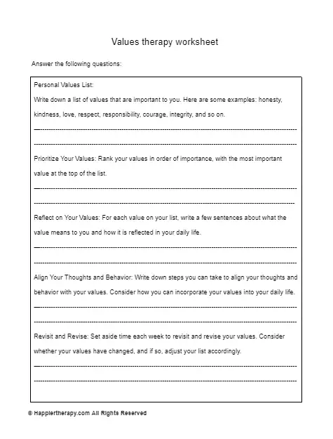 Values Therapy Worksheet | HappierTHERAPY