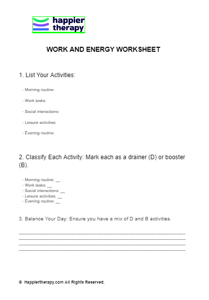 WORK AND ENERGY WORKSHEET | HappierTHERAPY