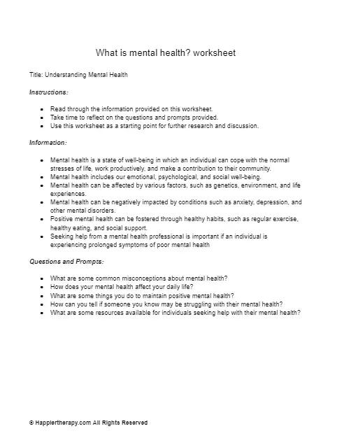 What Is Mental Health? Worksheet | HappierTHERAPY