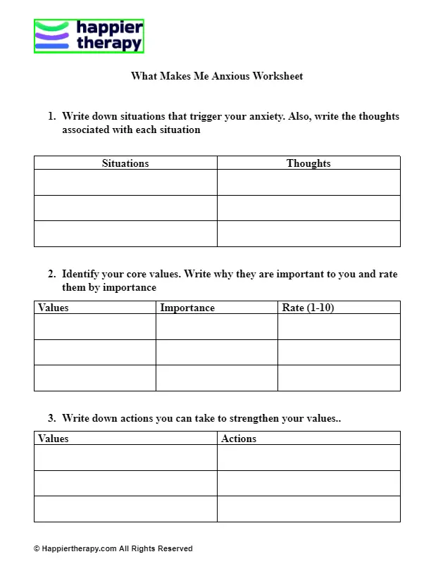 What Makes Me Anxious Worksheet | HappierTHERAPY