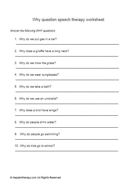 Why Question Speech Therapy Worksheet HappierTHERAPY