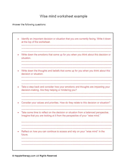 Wise Mind Worksheet Example | HappierTHERAPY