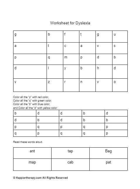 Worksheet For Dyslexia | HappierTHERAPY