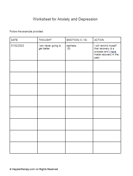 Worksheet For Anxiety And Depression | HappierTHERAPY