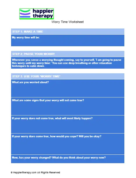 Worry Time Worksheet | HappierTHERAPY