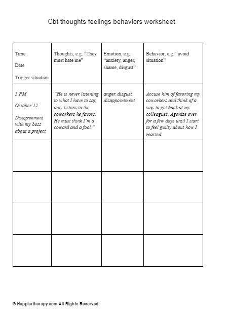 Cbt Thoughts Feelings Behaviors Worksheet | HappierTHERAPY